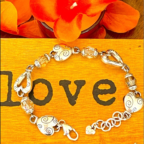 Brighton HEARTLAND Silver Heart Swarovski Crystal Necklace Bracelet Earring RARE - Picture 7 of 17